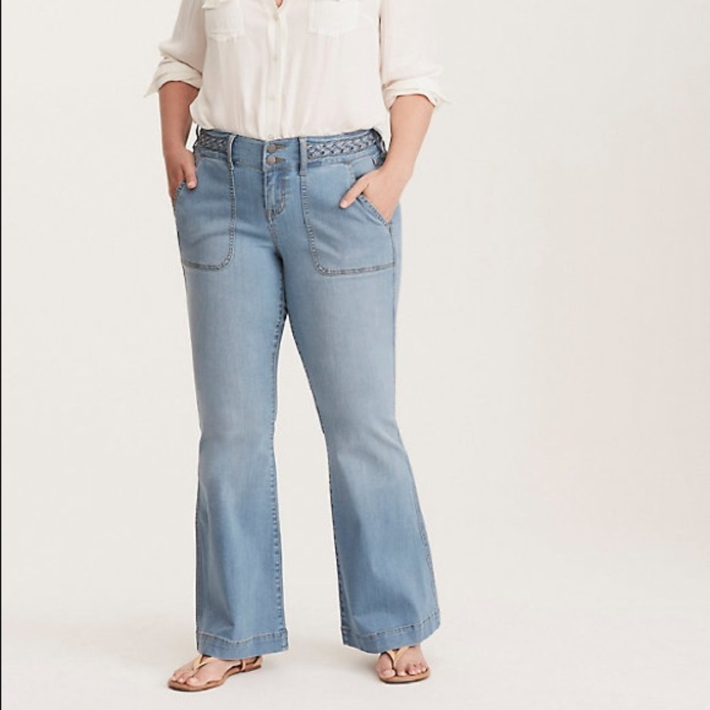 70’s Style Torrid Braided Belt Bell Bottom Jeans